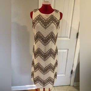 CB Established 1962 White And Brown Crochet Sleeveless Shift Dress
